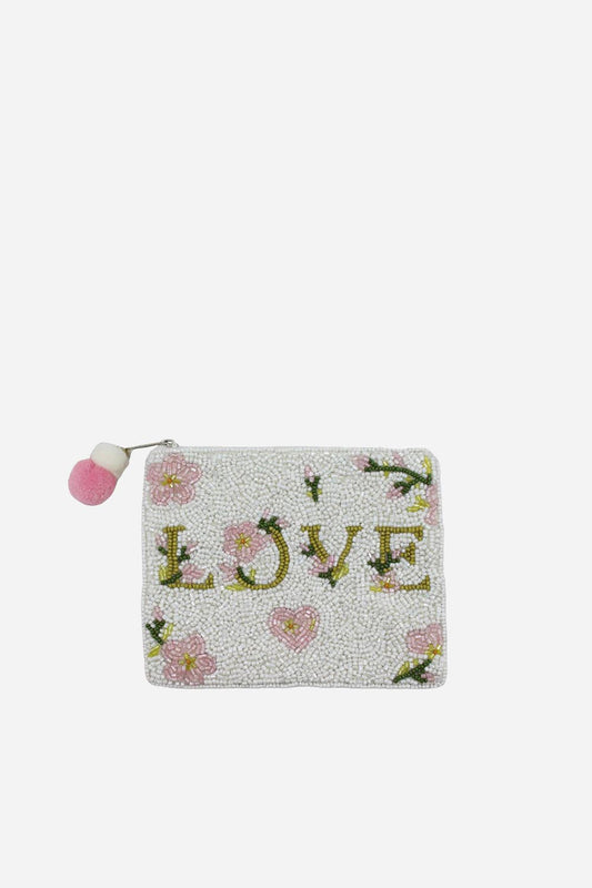 Love Floral Beaded Coin Pouch