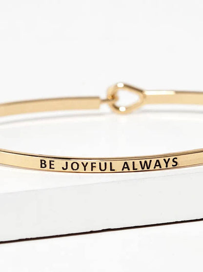 Be Joyful Always Engraved Inspirational Bangle Bracelet: Rhodium