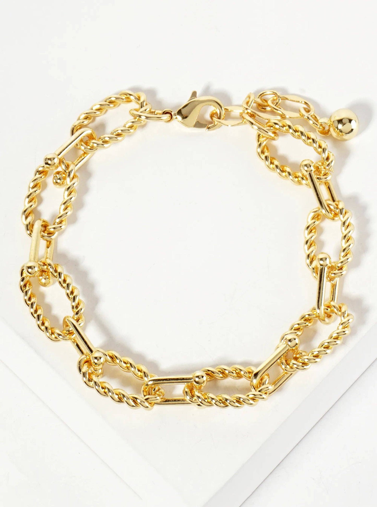 18K-Gold-Dipped Rope-Texture Polished Brass 16-11mm Chain Bracelet: Rhodium