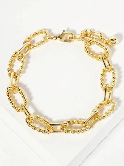 18K-Gold-Dipped Rope-Texture Polished Brass 16-11mm Chain Bracelet: Rhodium
