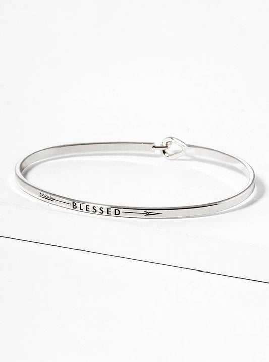 Blessed Engraved Inspirational Bangle Bracelet: Rhodium