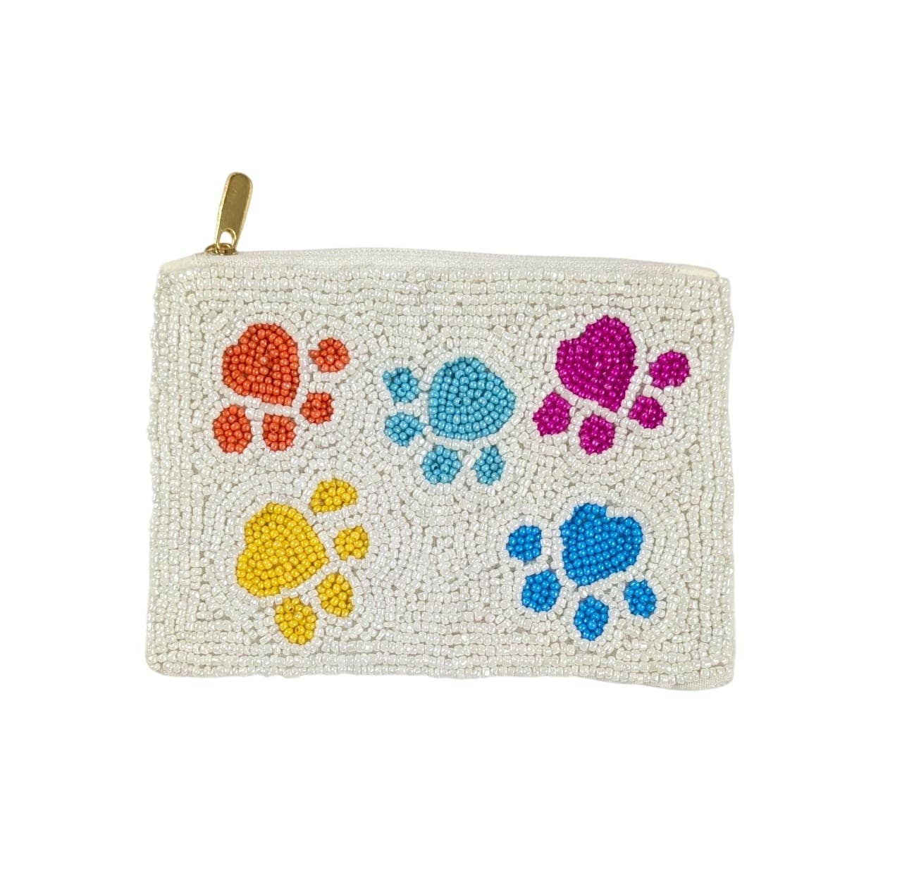 Ladies Paw Print Themed Fully Beaded Coin Purse