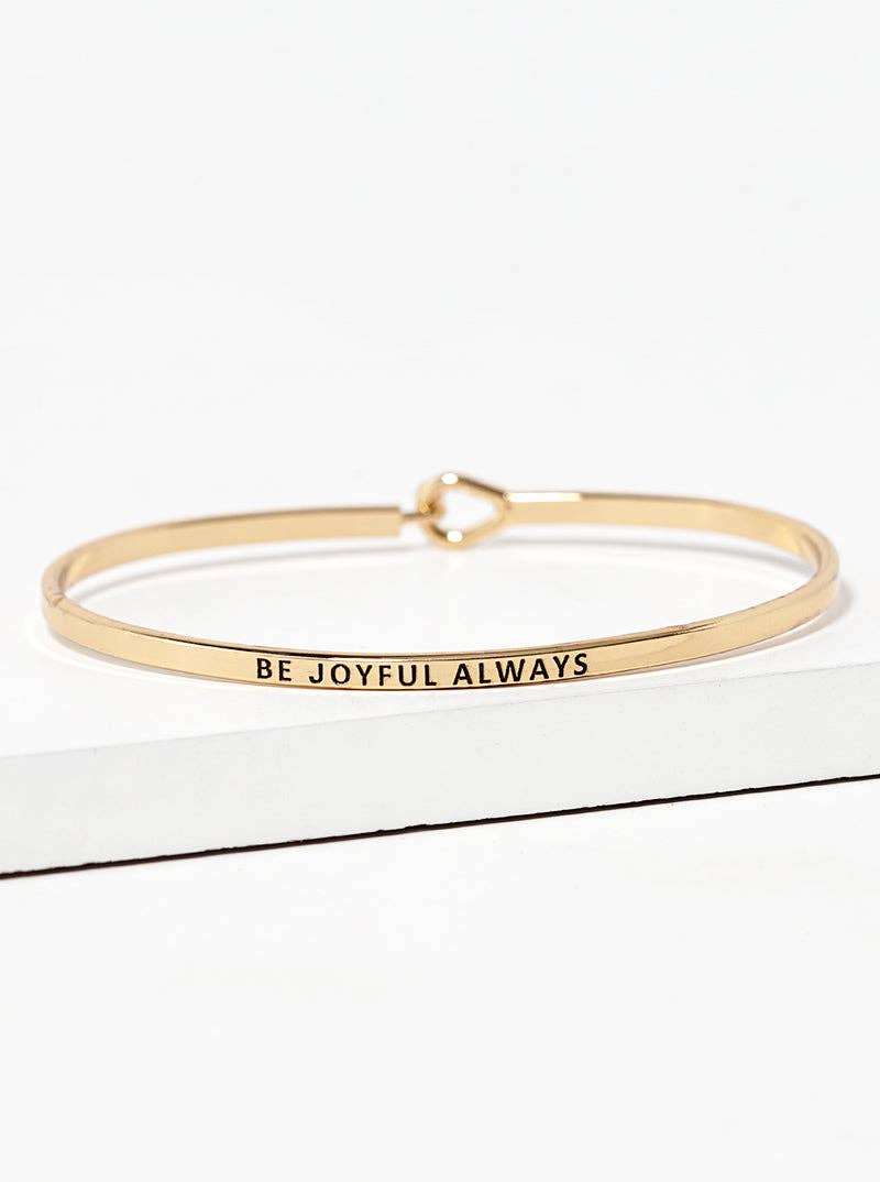 Be Joyful Always Engraved Inspirational Bangle Bracelet: Rhodium