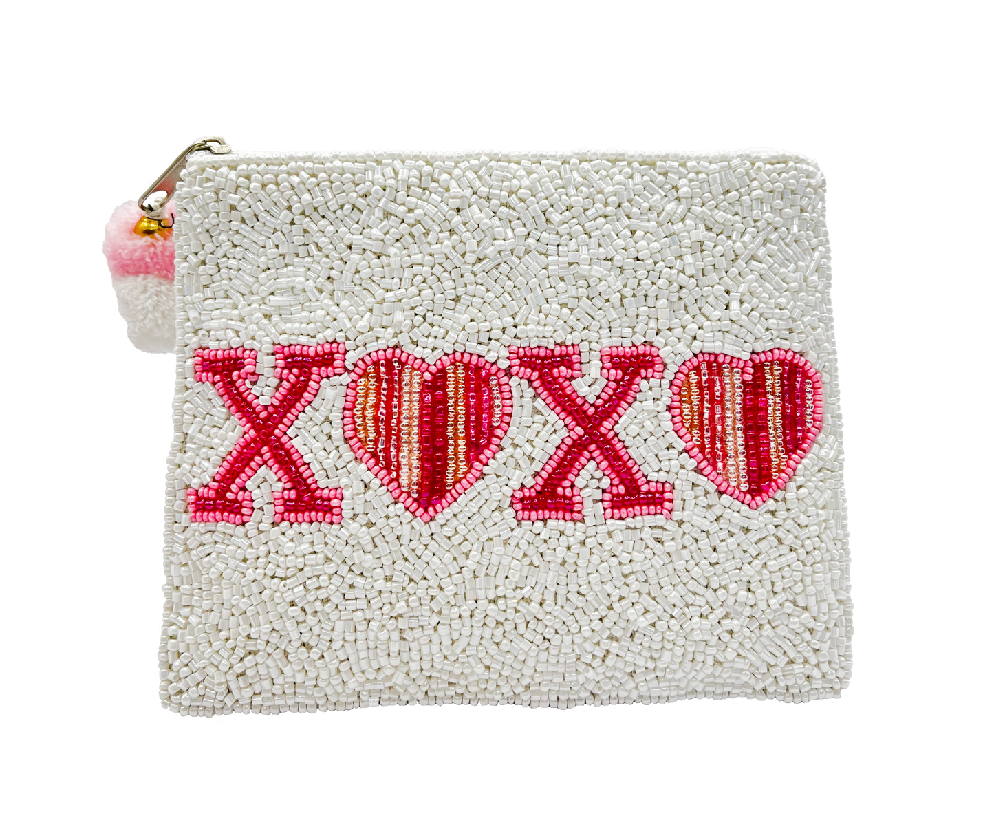 XOXO PINK HEART BEADED COIN POUCH