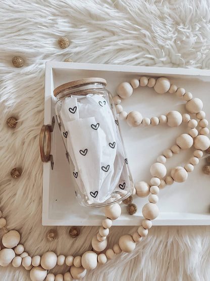 Mini Hearts (black) 16 oz Glass Cup with Bamboo Lid