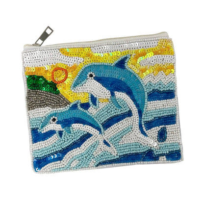 Dolphins Beaded Pouch Purse