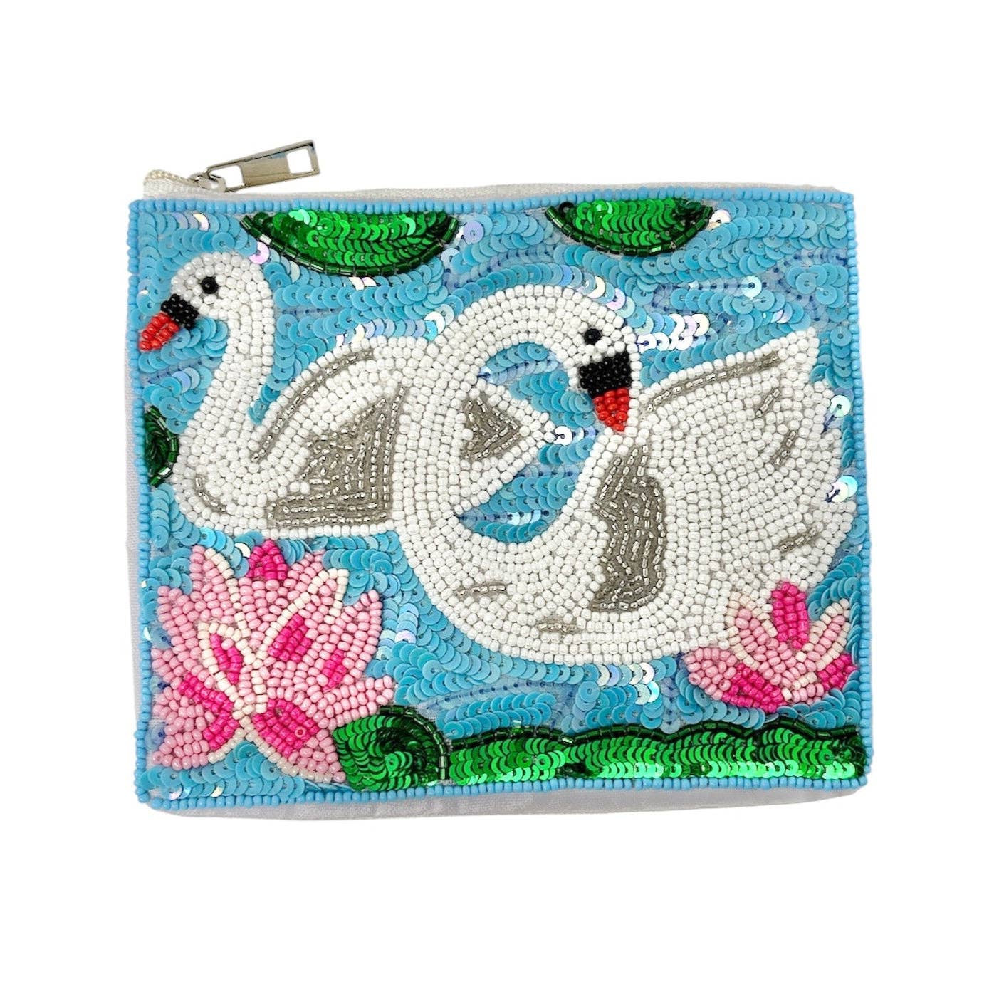 Swans Beaded Pouch Purse