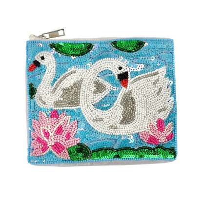 Swans Beaded Pouch Purse