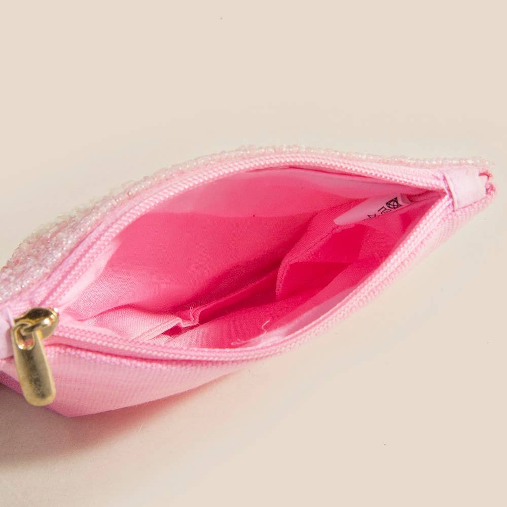Pearl Heart Seed Beaded Coin Purse: MULTI